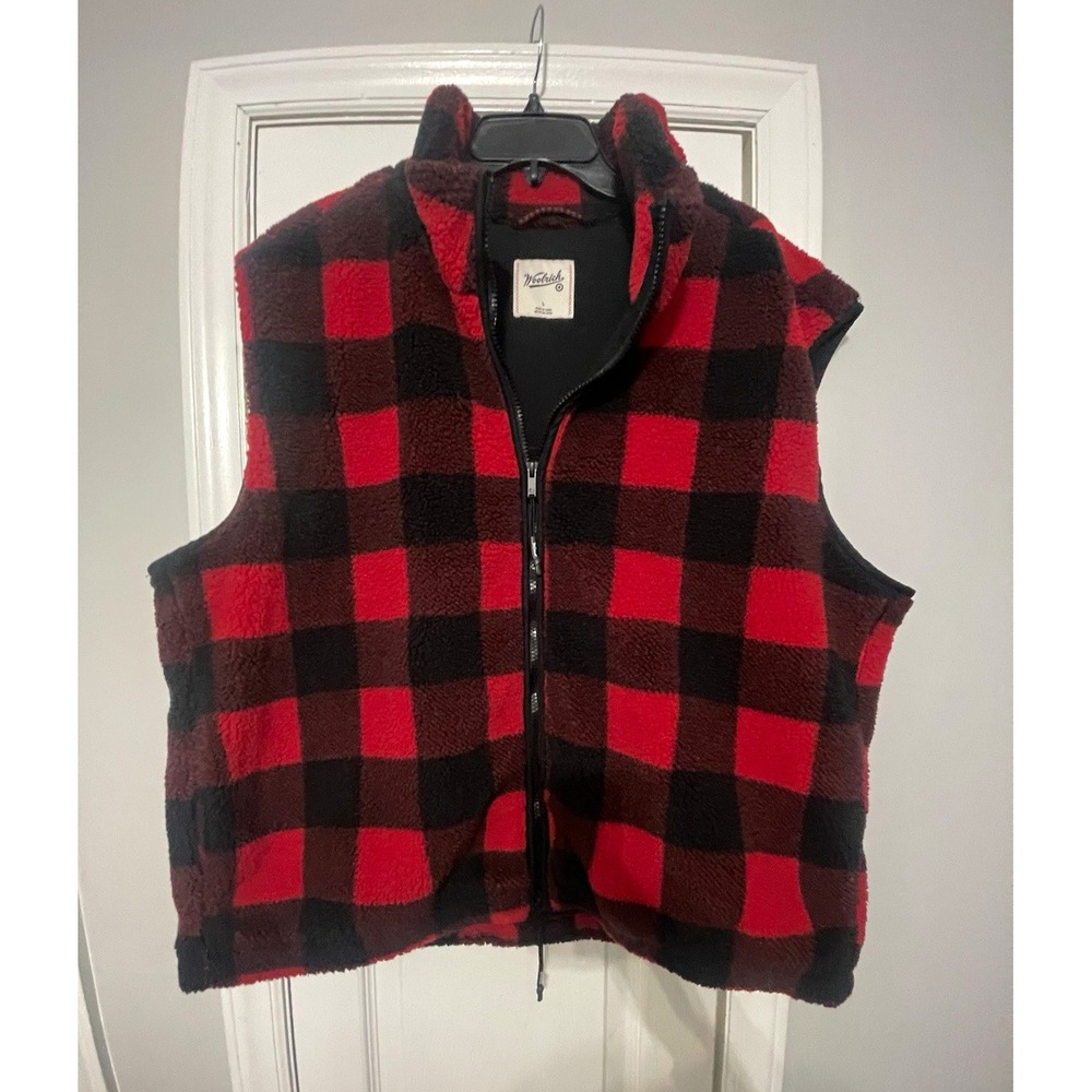 Woolrich Red/Black Plaid Full-Zip Vest Sleeveless Outdoor Size L